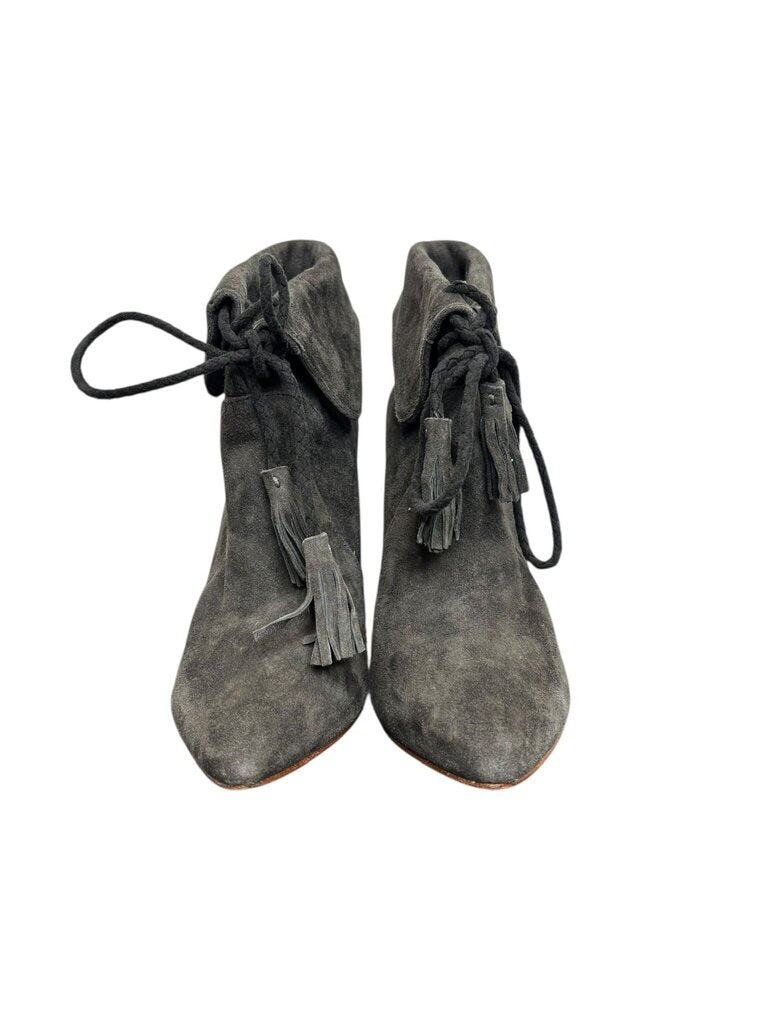 Joie Ciera Gray Suede Ankle Boots with Tassels