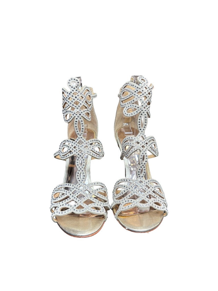 Ivory Beige High Heel Sandals with Decorative Straps
