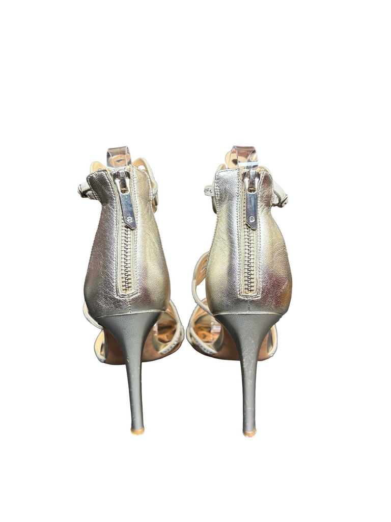 Ivory Beige High Heel Sandals with Decorative Straps