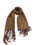 Elegant Brown Patterned Scarf with Fringed Edges