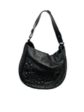 Stylish Black Leather Handbag with Floral Design