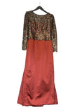 Elegant Long Sleeve Evening Dress with Gold Accents