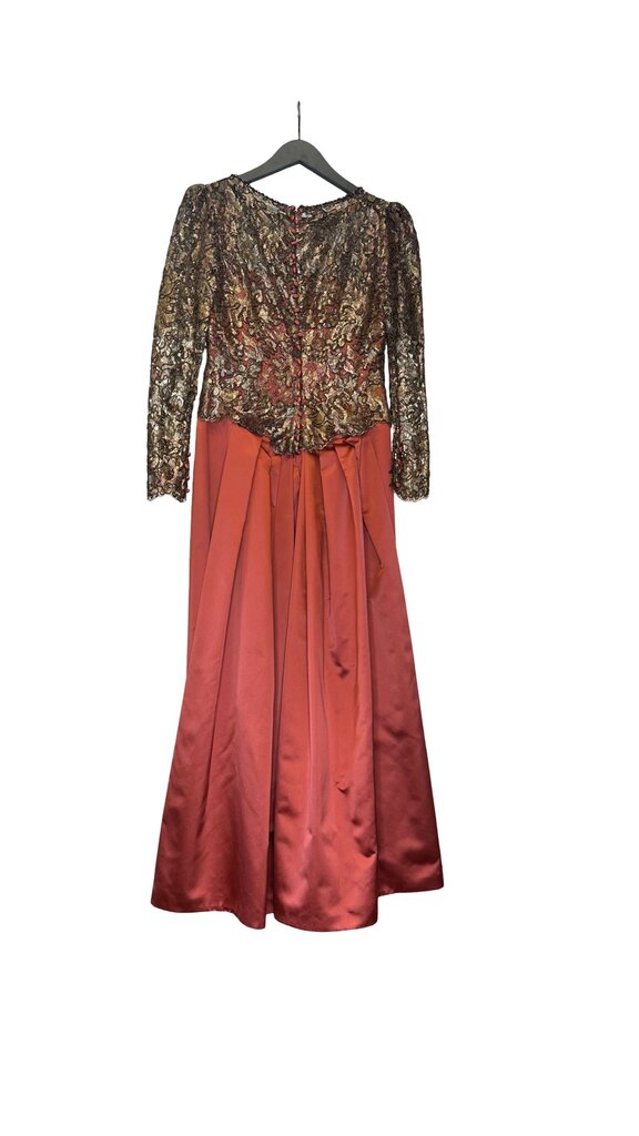 Elegant Long Sleeve Evening Dress with Gold Accents