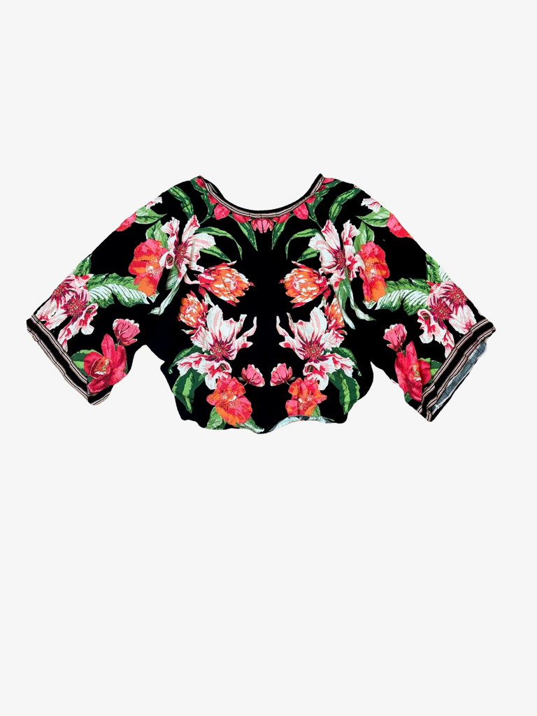 Floral Black Cropped Top