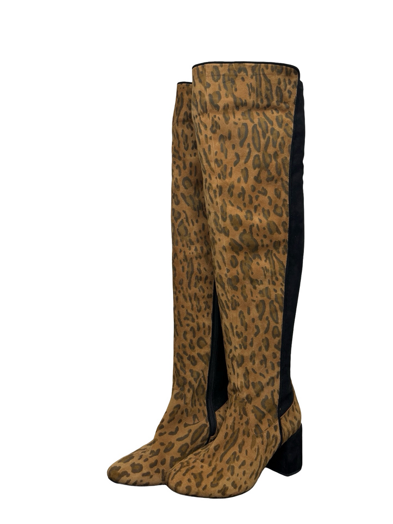 Size 9 Cecelia New York Women’s Brown Leopard Over-the-Knee Boots