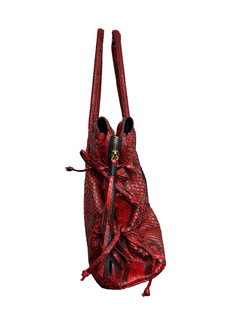 Red Carlos Falchi Python Print Tote Bag