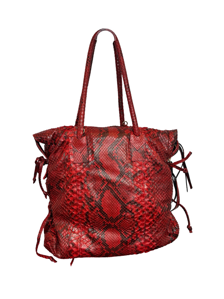 Red Carlos Falchi Python Print Tote Bag