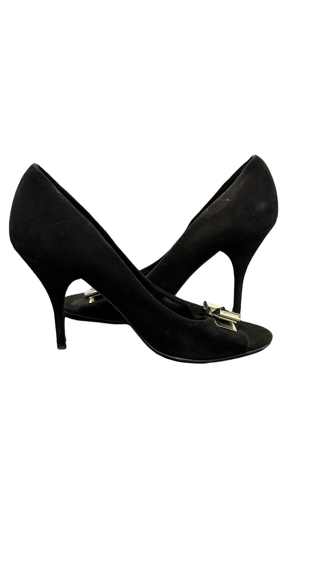 Size 37.5 Furla Black High Heels with Silver Accent