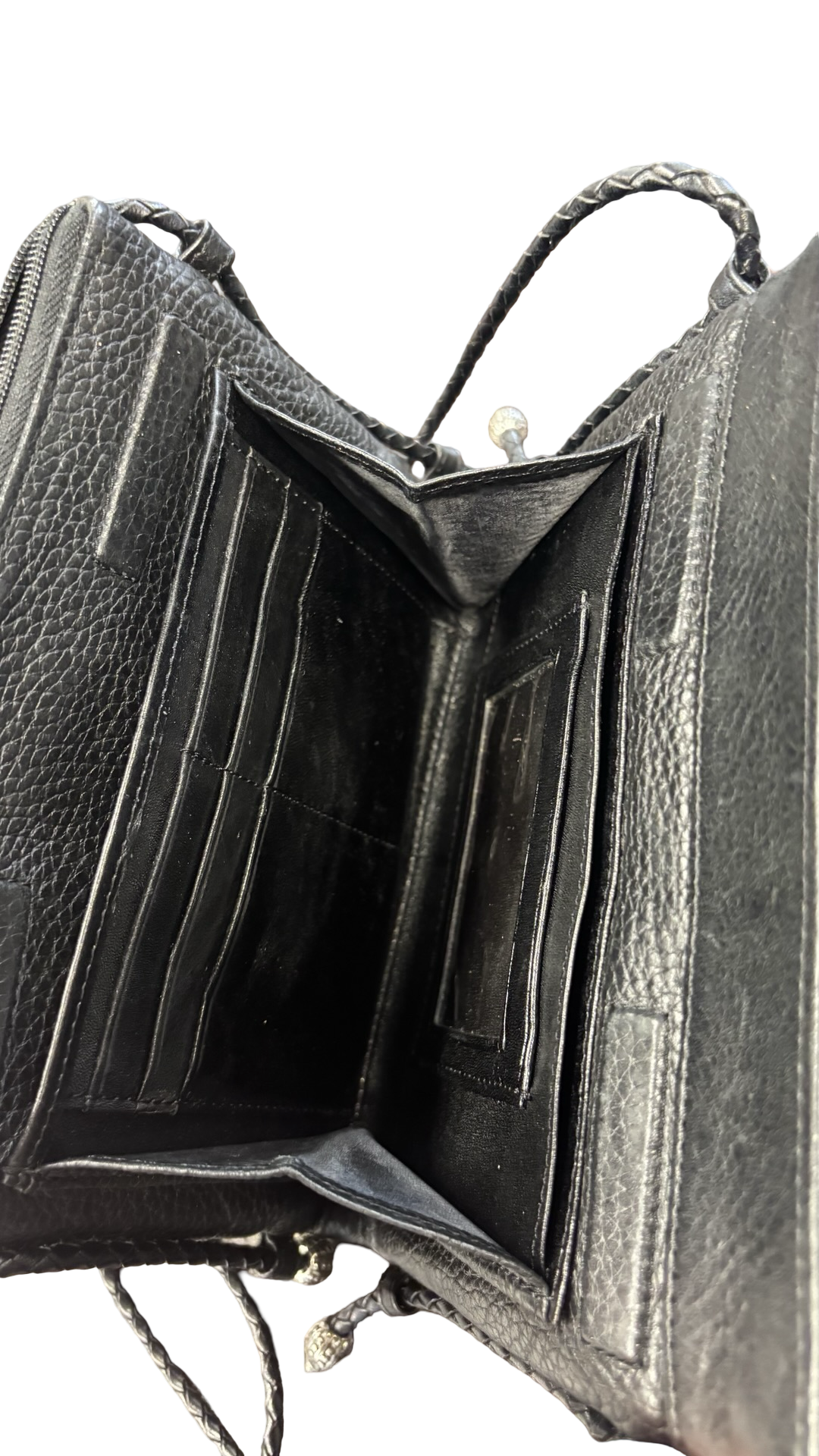 Brighton Black Leather Crossbody Bag with Heart Design