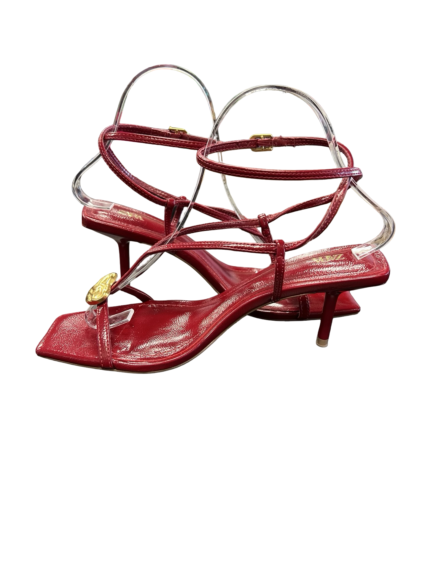 Size 38 Zara Red Strappy Heels with Heart Detail