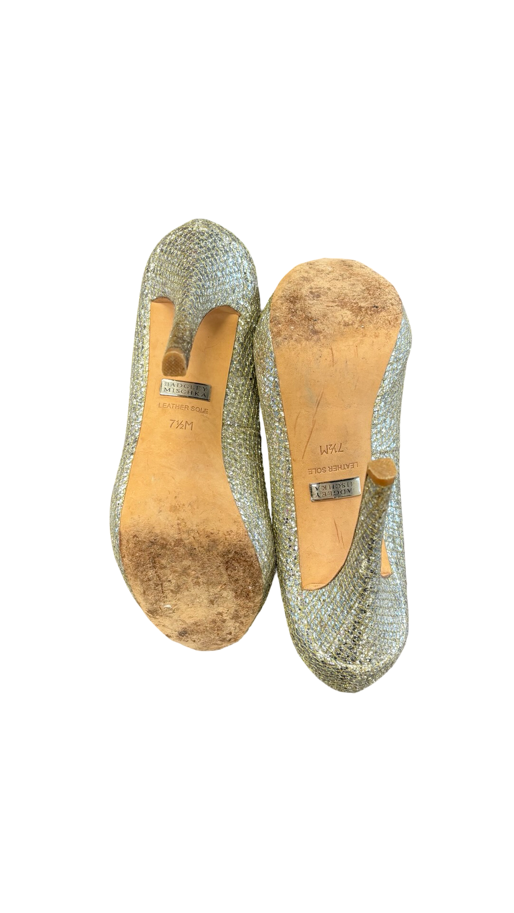 Size 7.5 Badgley Mischka Gold Sparkle Peep-Toe Heels