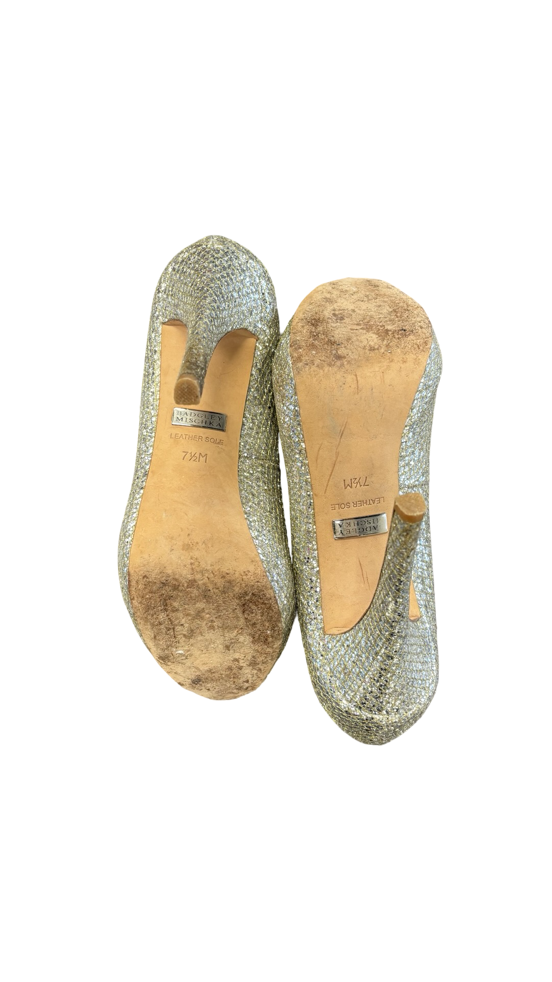 Size 7.5 Badgley Mischka Gold Sparkle Peep-Toe Heels