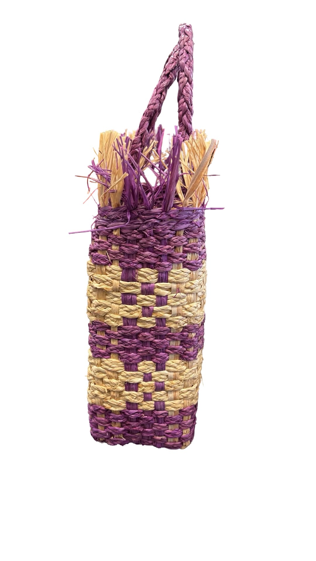 Handwoven Purple and Yellow Straw Tote Bag