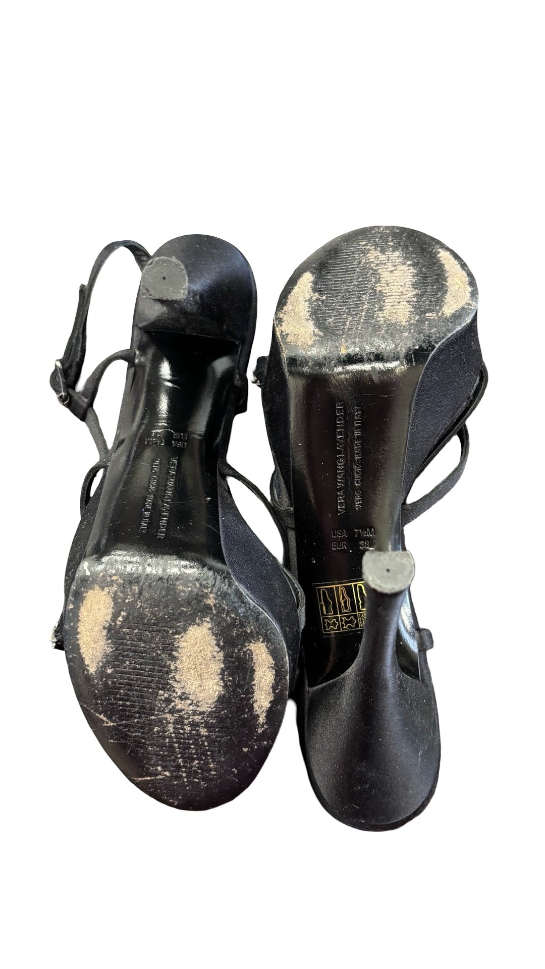 Size 7.5 Vera Wang Lavender Black Heels with Floral Rhinestones
