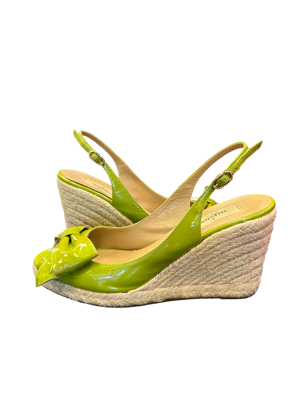 Valentino Green Patent Leather Slingback Wedge Sandals