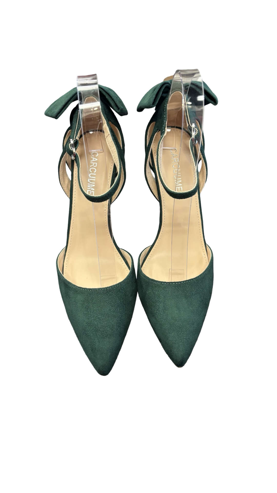 Size 8 Elegant Green Heeled Sandals with Bow