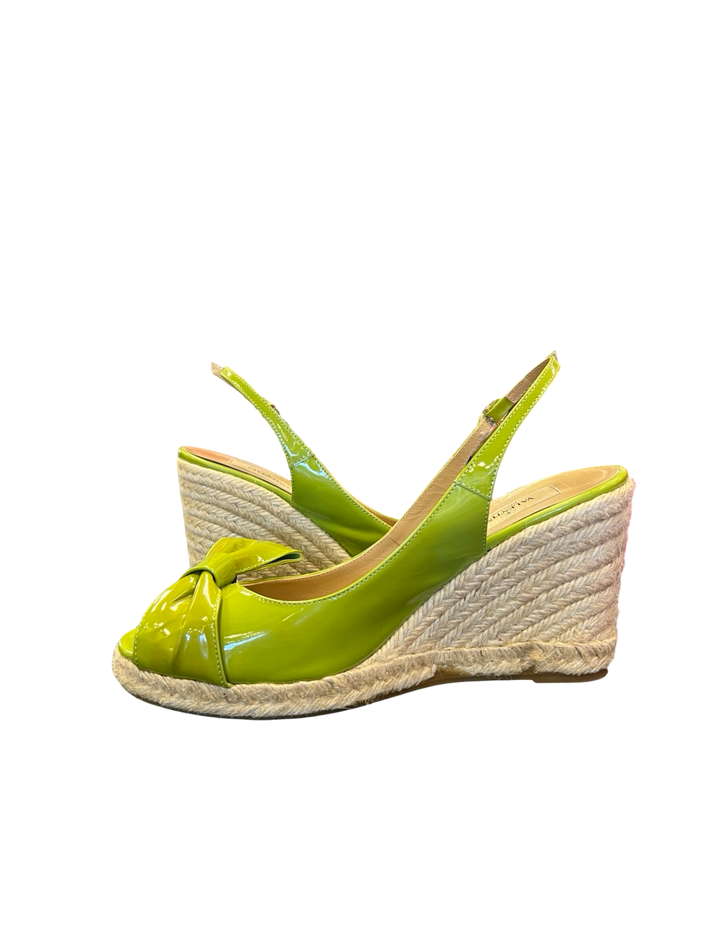 Valentino Green Patent Leather Slingback Wedge Sandals