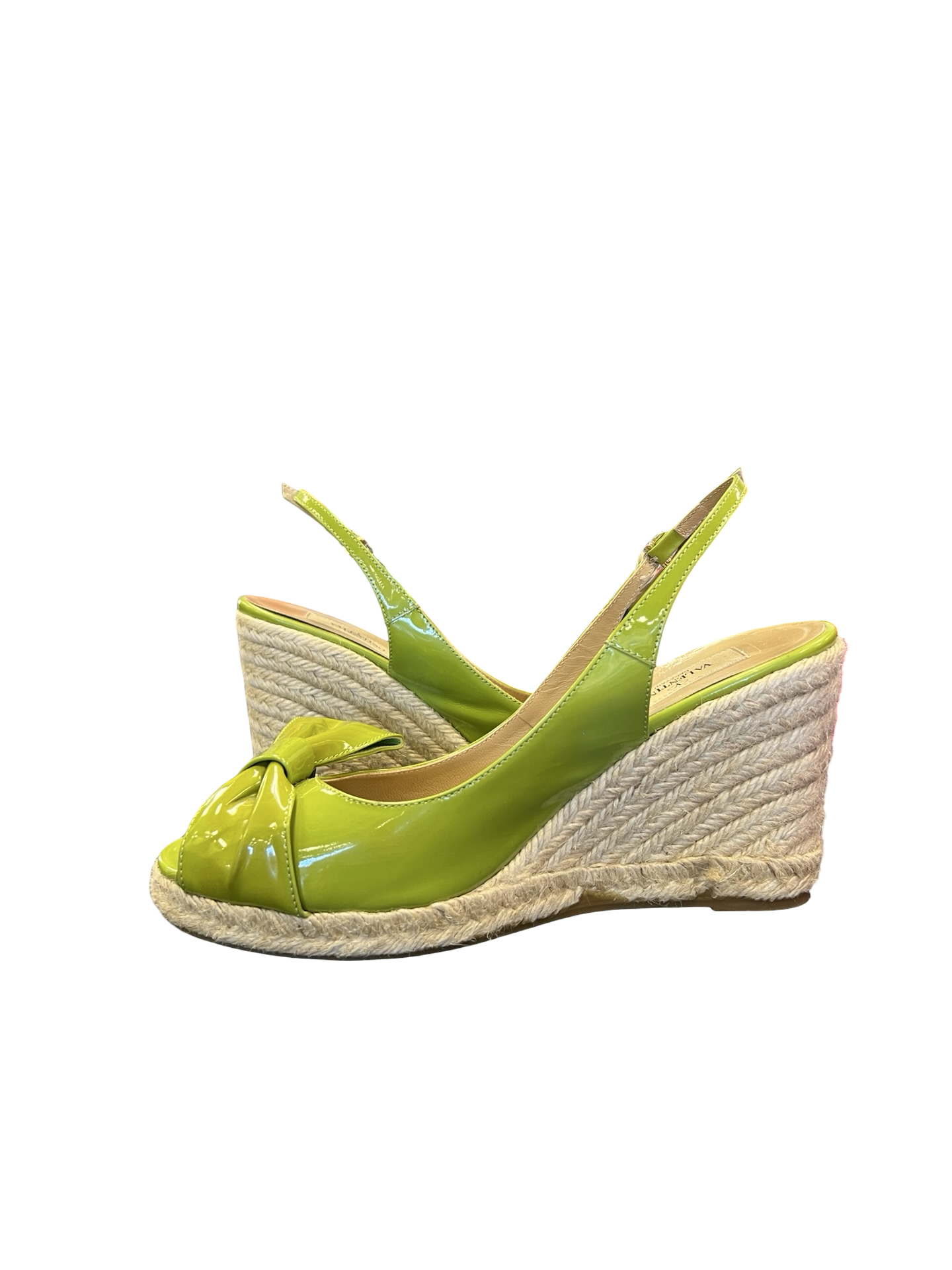 Valentino Green Patent Leather Slingback Wedge Sandals