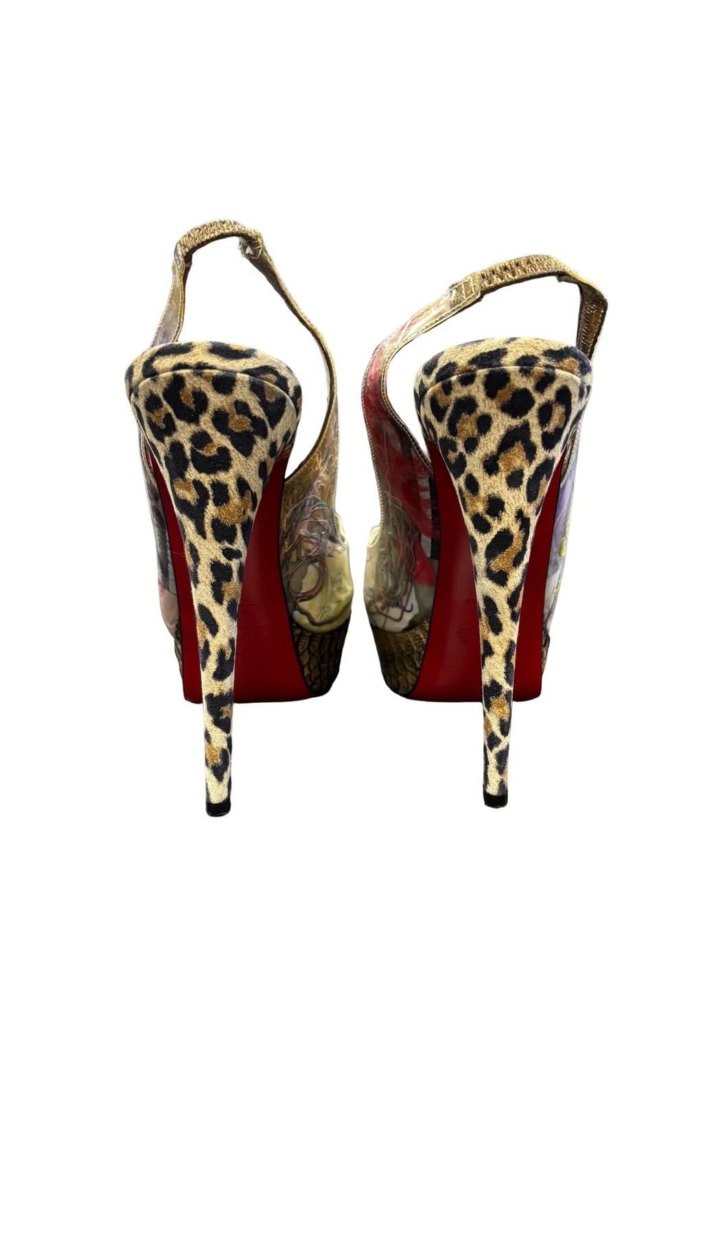 Size 38 Christian Louboutin Leopard Print Peep Toe Heels