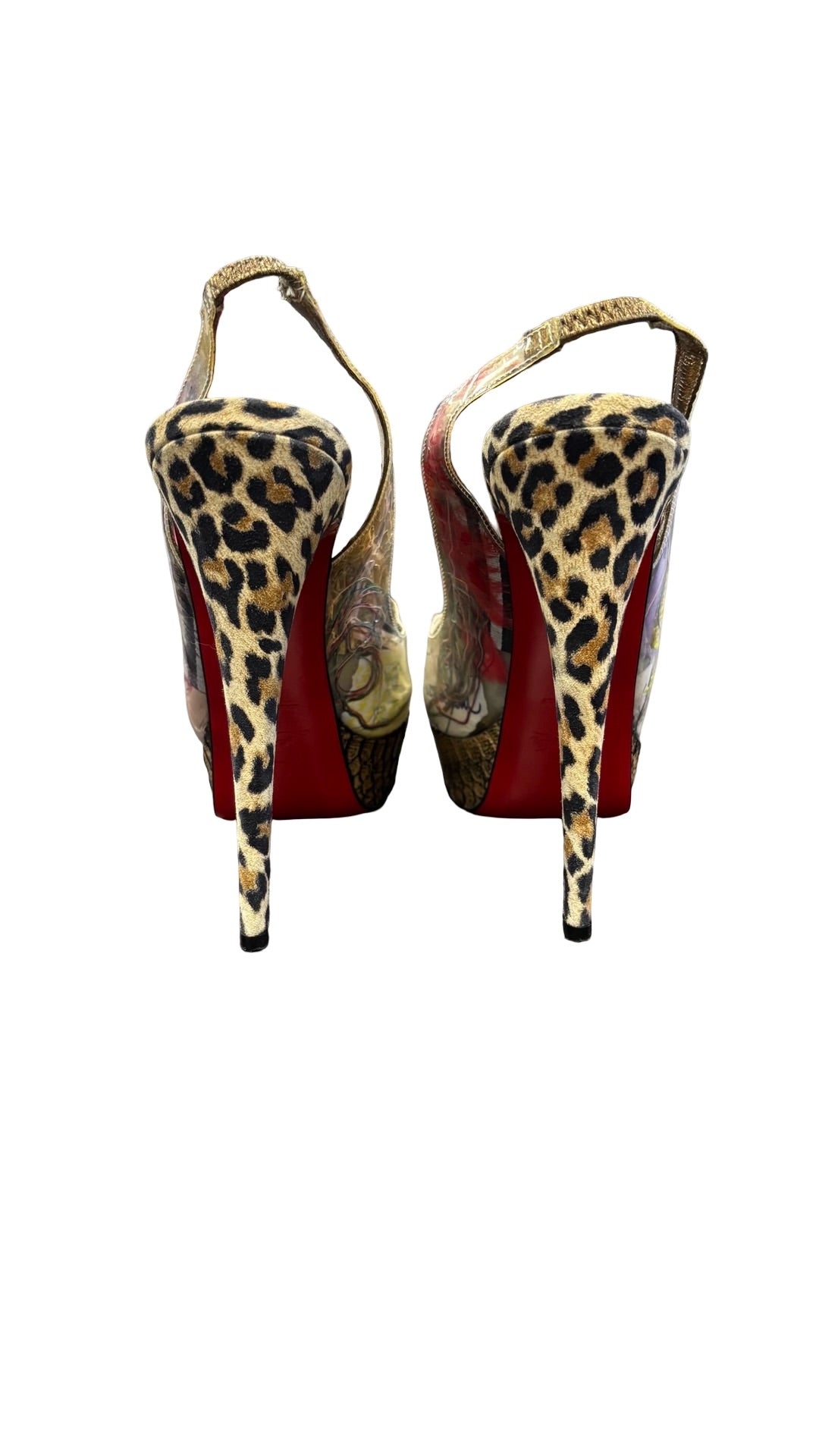 Size 38 Christian Louboutin Leopard Print Peep Toe Heels