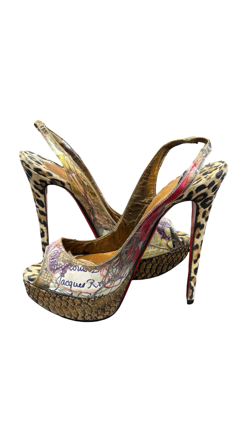 Size 38 Christian Louboutin Leopard Print Peep Toe Heels