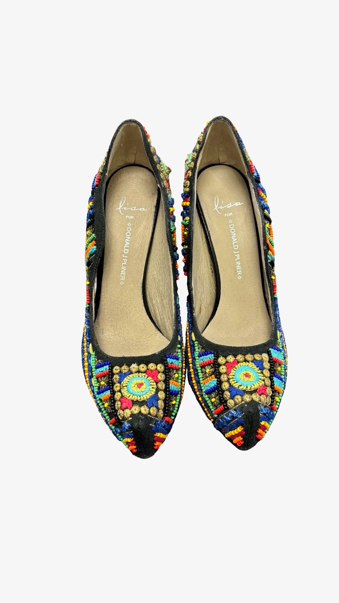 Size 7.5 Donald J Pliner Signed by Lita Ford Colorful Beaded High Heels