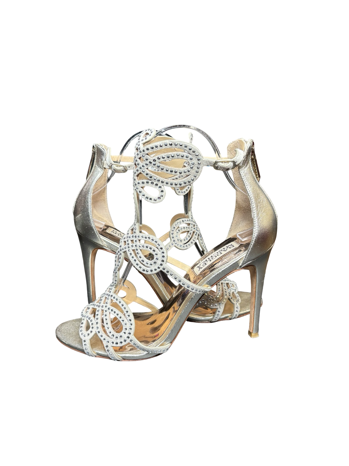 Ivory Beige High Heel Sandals with Decorative Straps