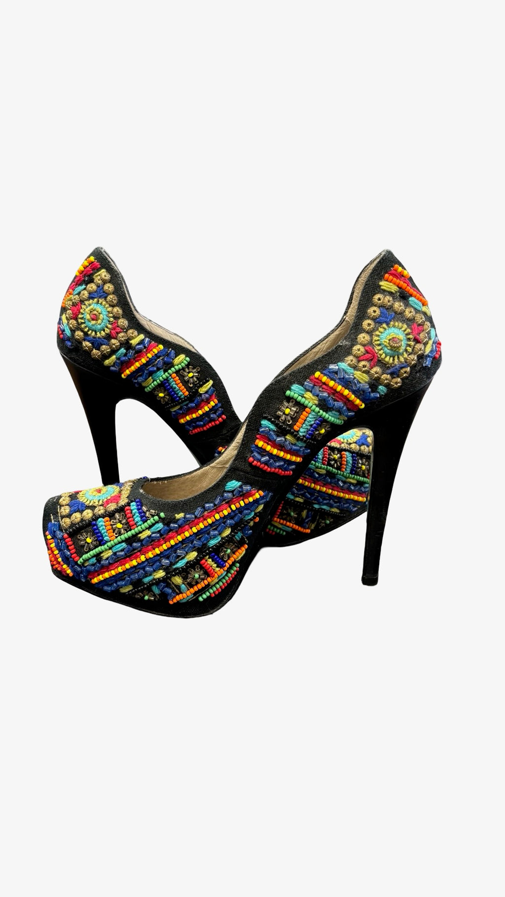 Size 7.5 Donald J Pliner Signed by Lita Ford Colorful Beaded High Heels