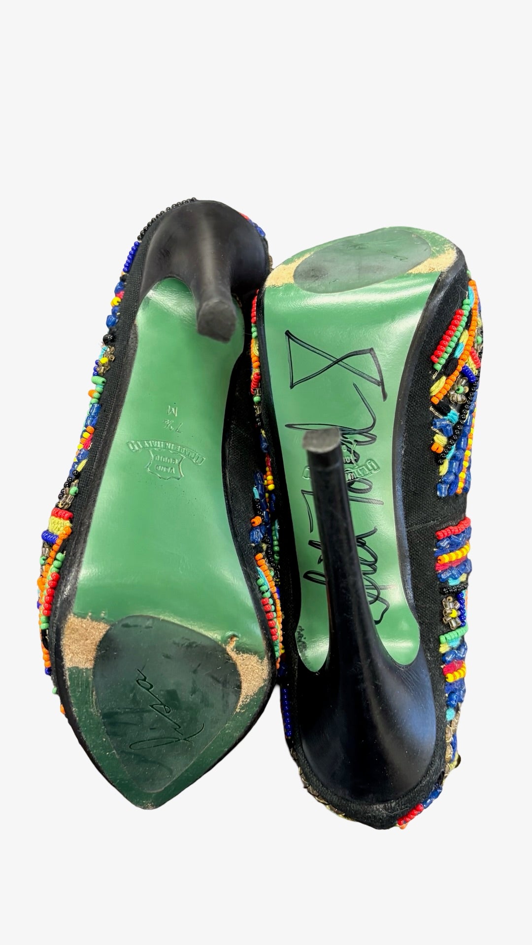 Size 7.5 Donald J Pliner Signed by Lita Ford Colorful Beaded High Heels