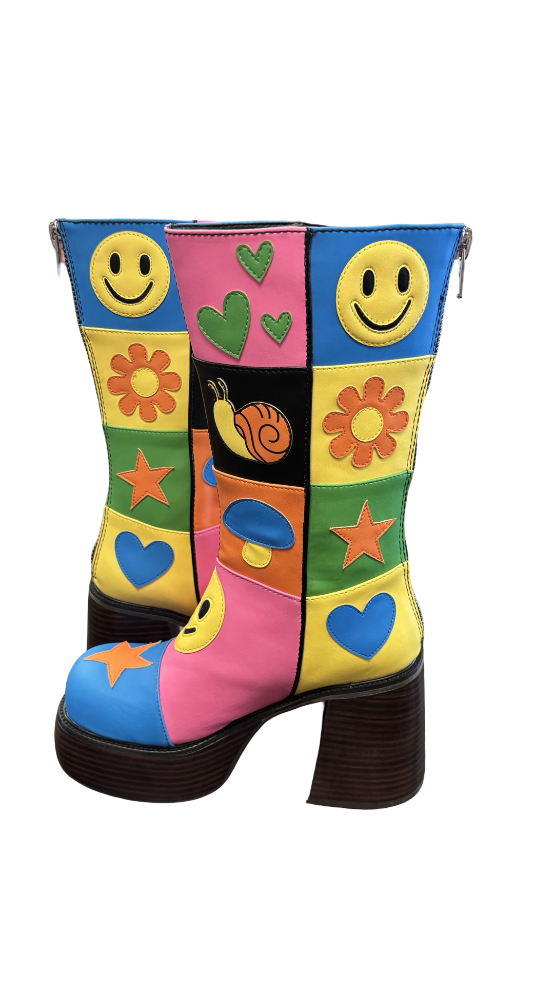 Size 6 Dolls Kill Colorful Block Pattern Knee-High Boots