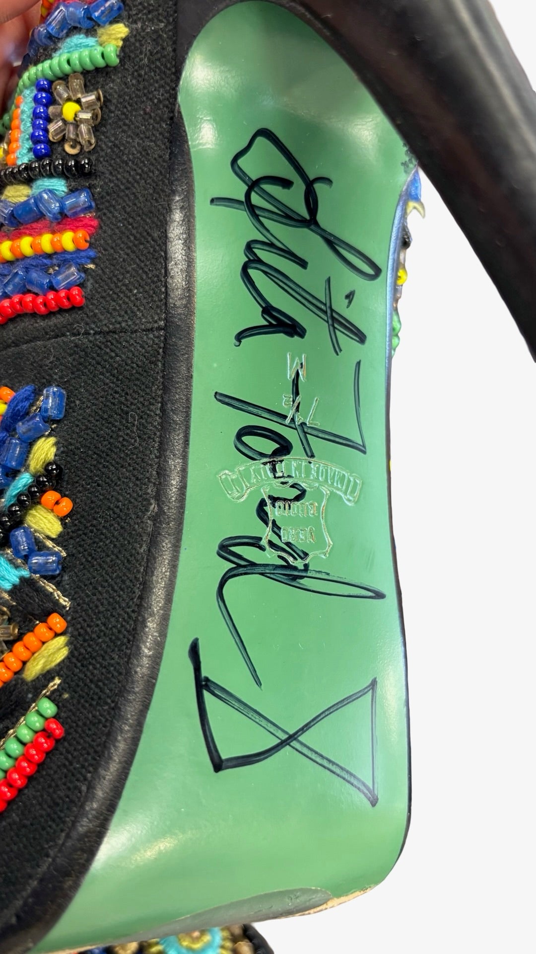 Size 7.5 Donald J Pliner Signed by Lita Ford Colorful Beaded High Heels