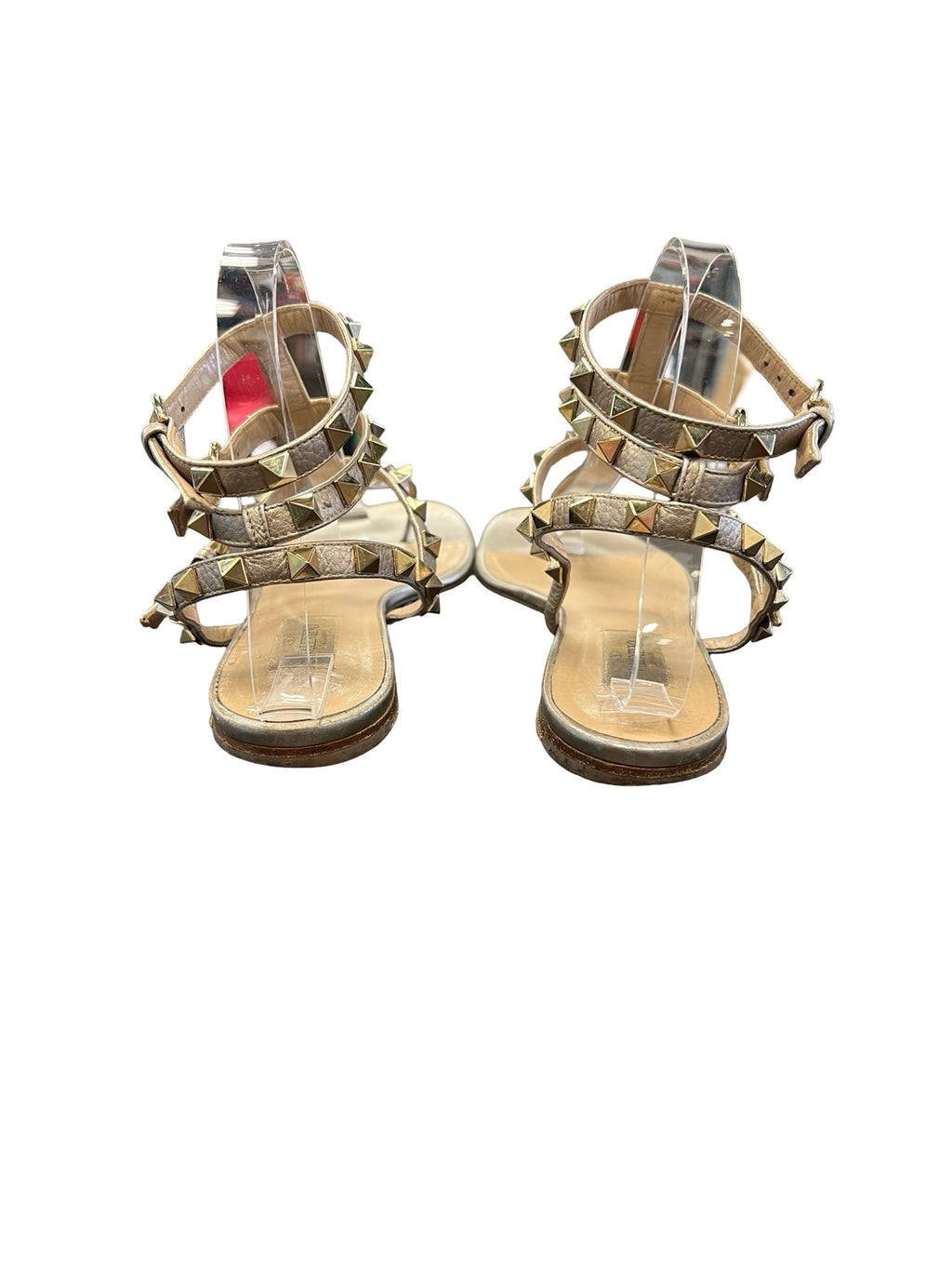 Size 38 1/2 Valentino Stylish Metallic Strappy Sandals with Studs