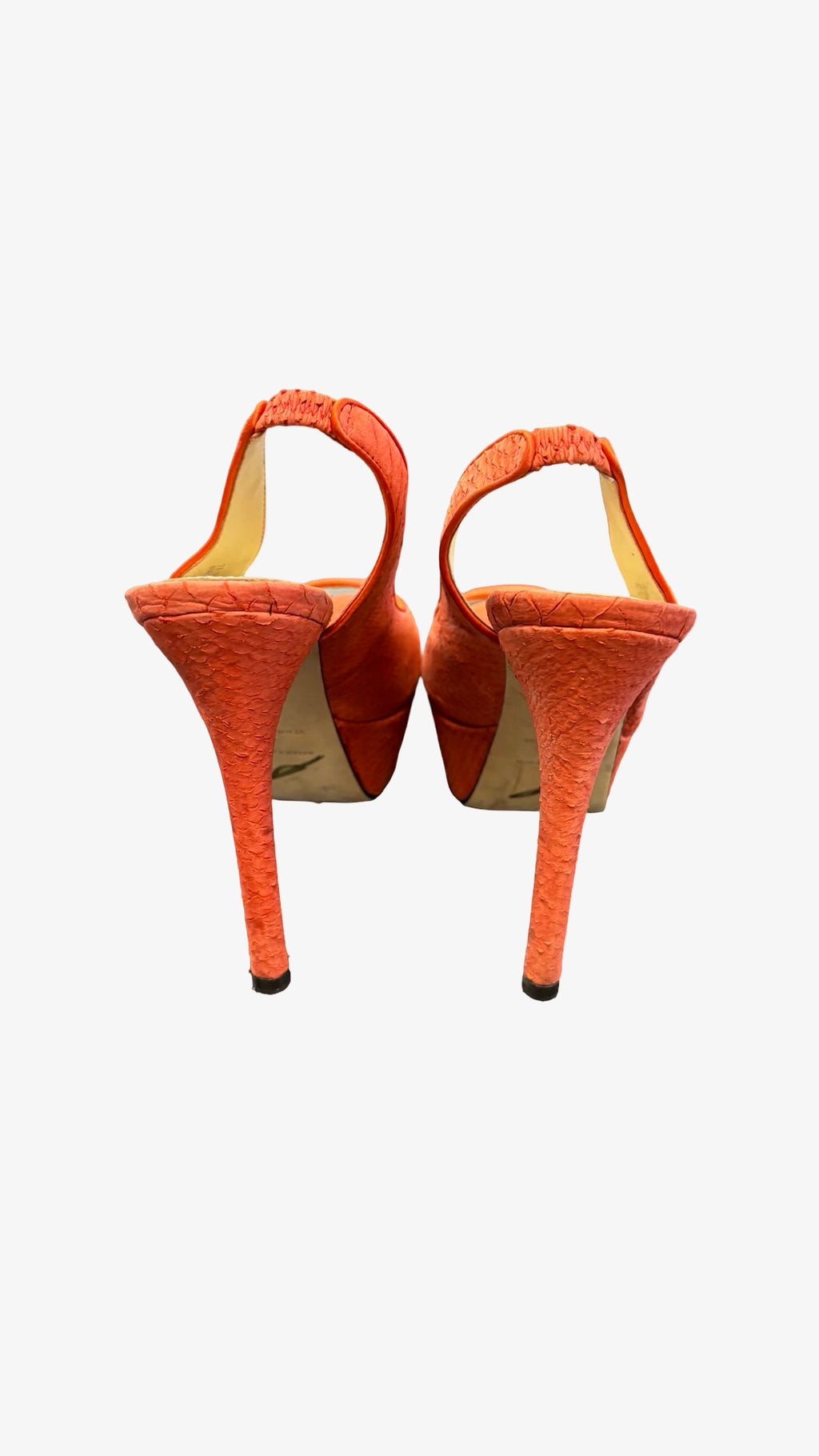 Size 7.5 Brian Atwood Coral Snakeskin Slingback Heels