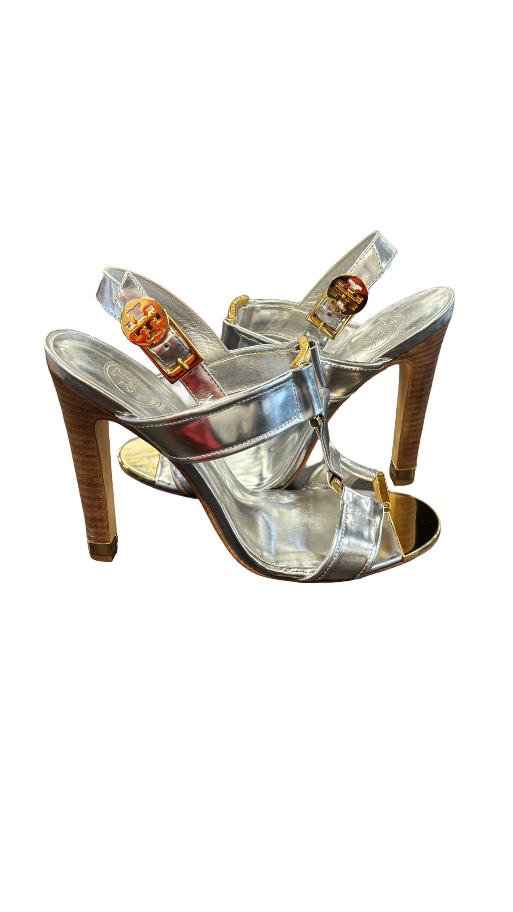 SIZE 7.5 Tory Burch Silver High Heels Sandals