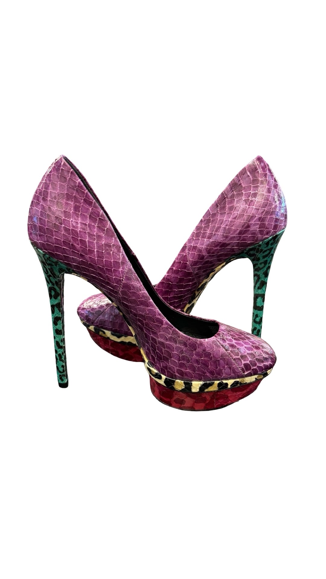 Size 7.5 Brian Atwood Purple Python Print Heels