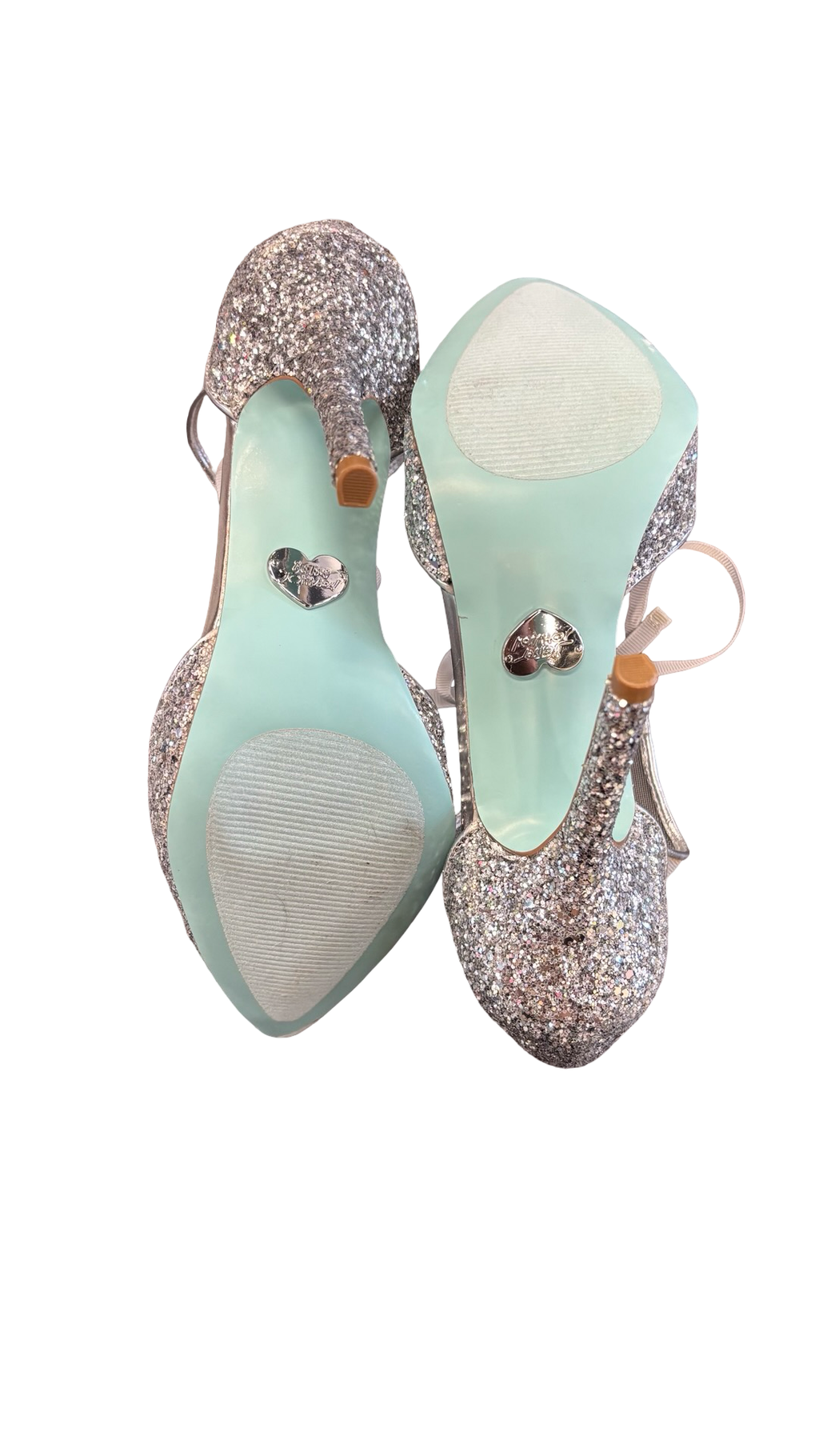 Size 8 Betsy Johnson Sparkling Silver High Heels with Ankle Tie