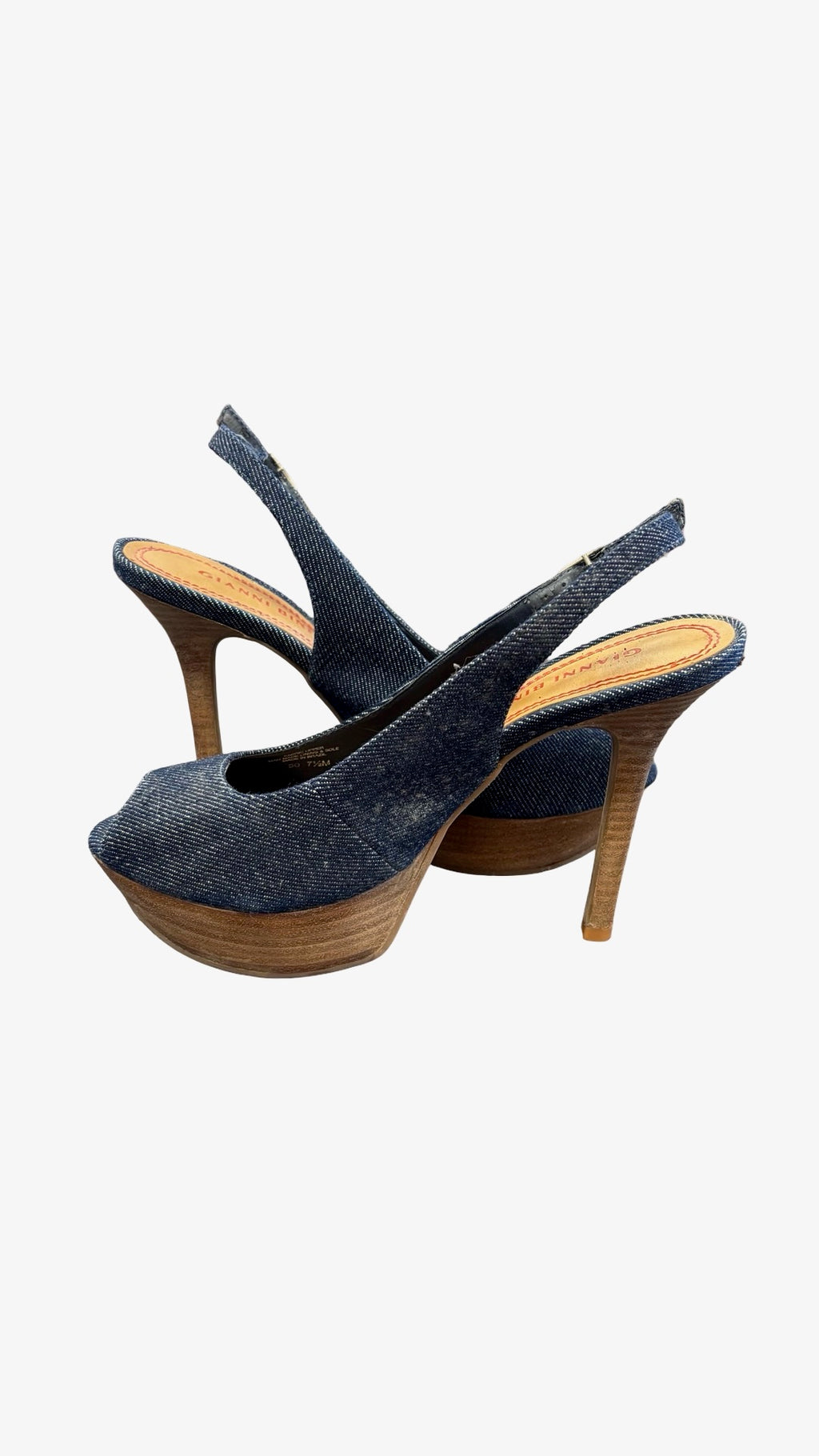 Size 7.5 Gianni Bini Denim Open-Toe Heels