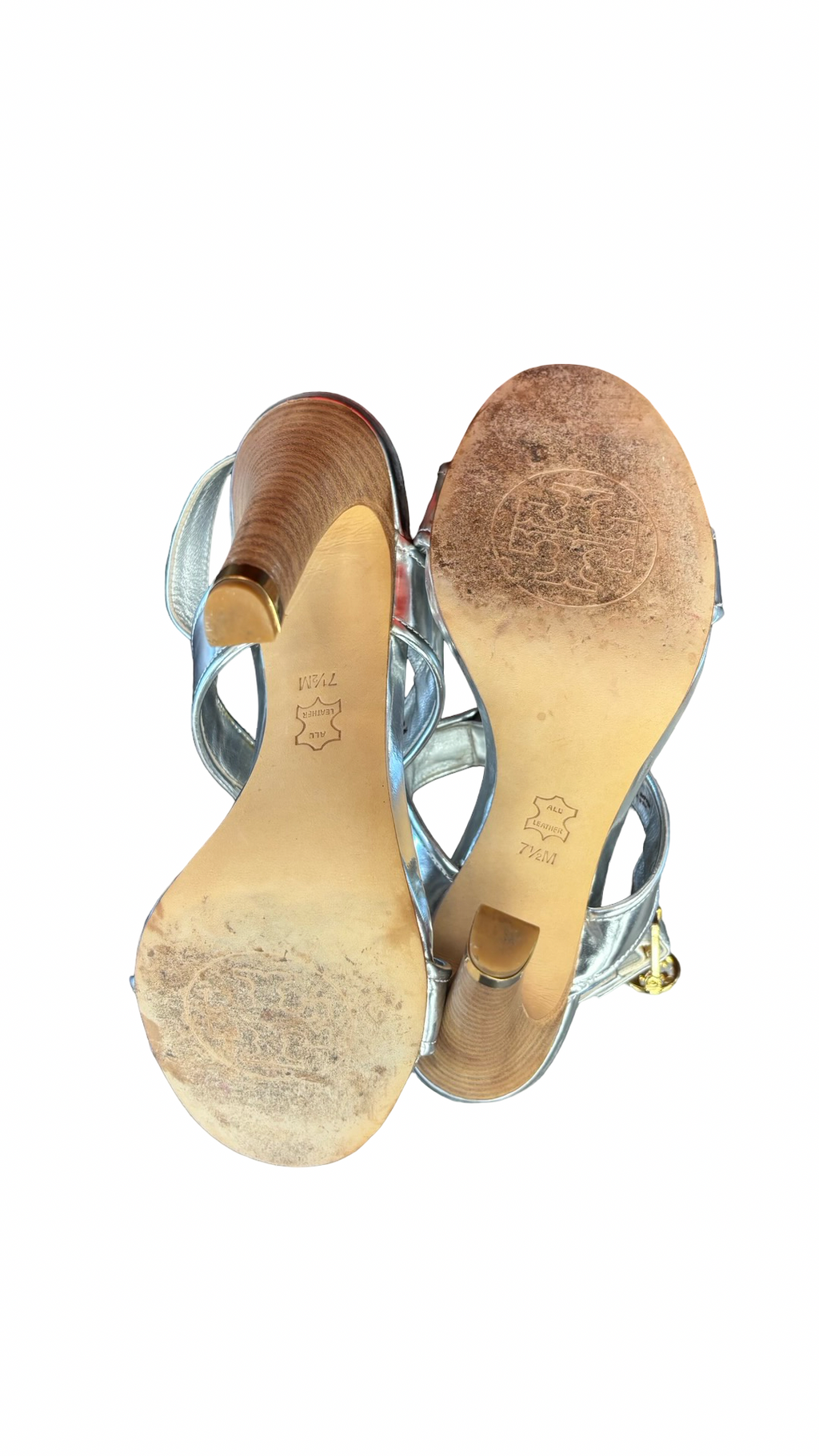 SIZE 7.5 Tory Burch Silver High Heels Sandals