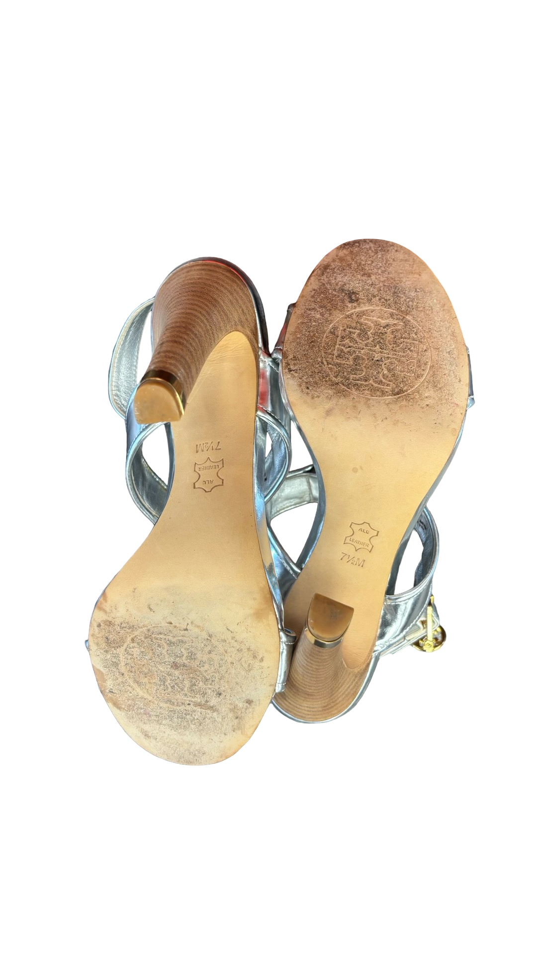 SIZE 7.5 Tory Burch Silver High Heels Sandals