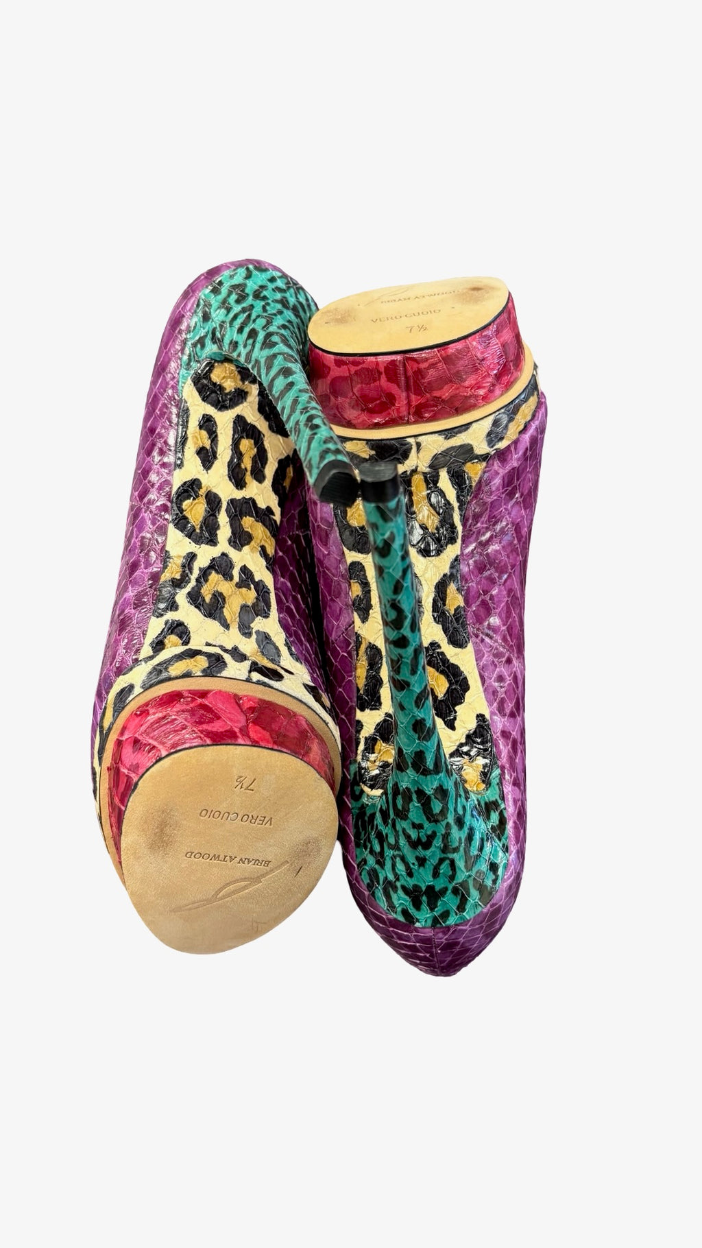 Size 7.5 Brian Atwood Purple Python Print Heels