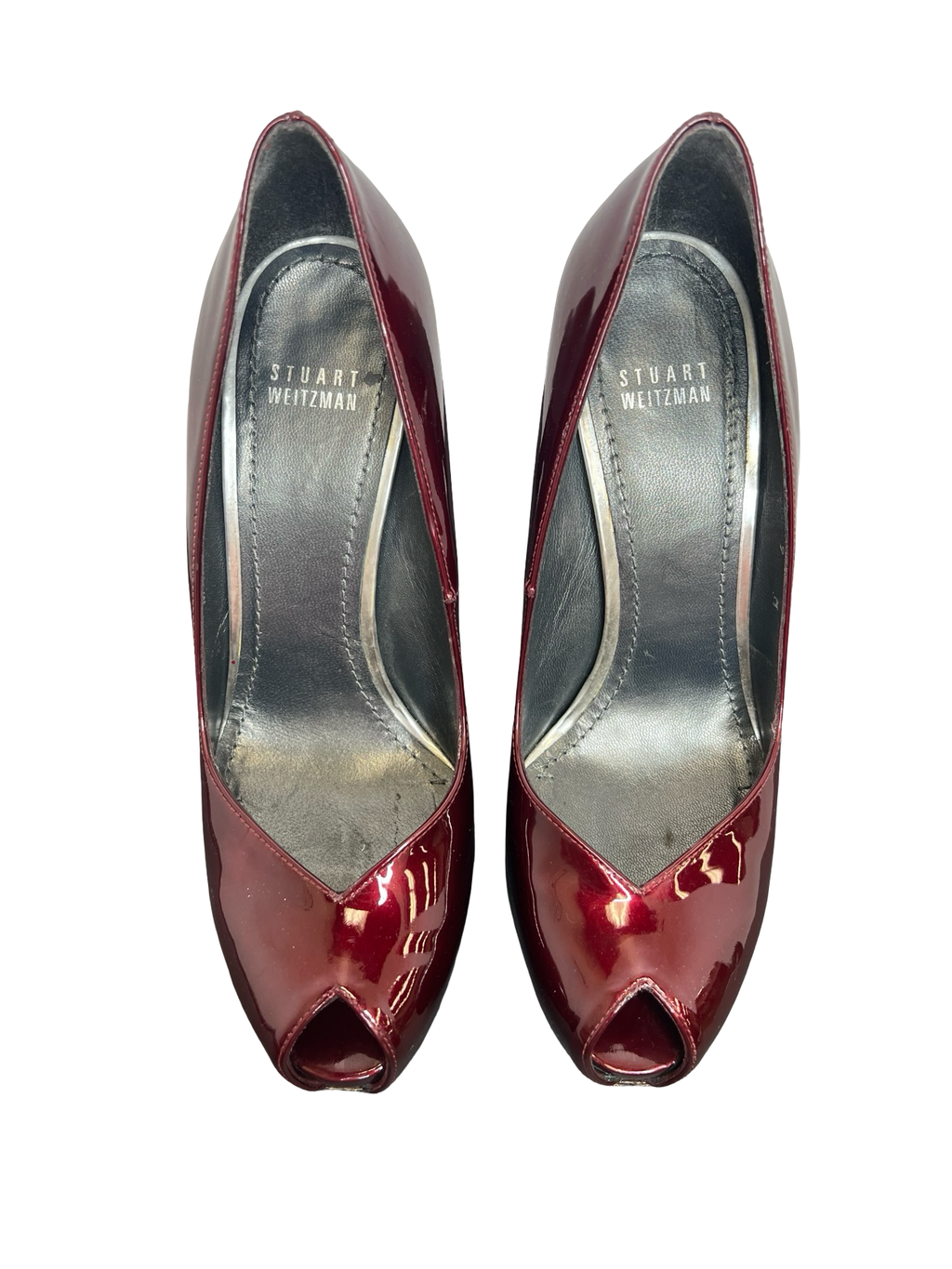Stuart Weitzman Red Patent Leather Peep Toe Heels