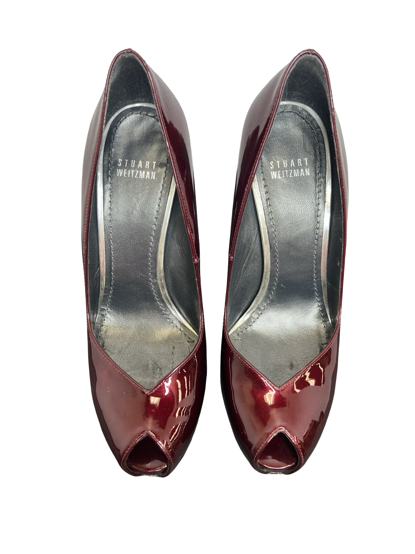 Stuart Weitzman Red Patent Leather Peep Toe Heels