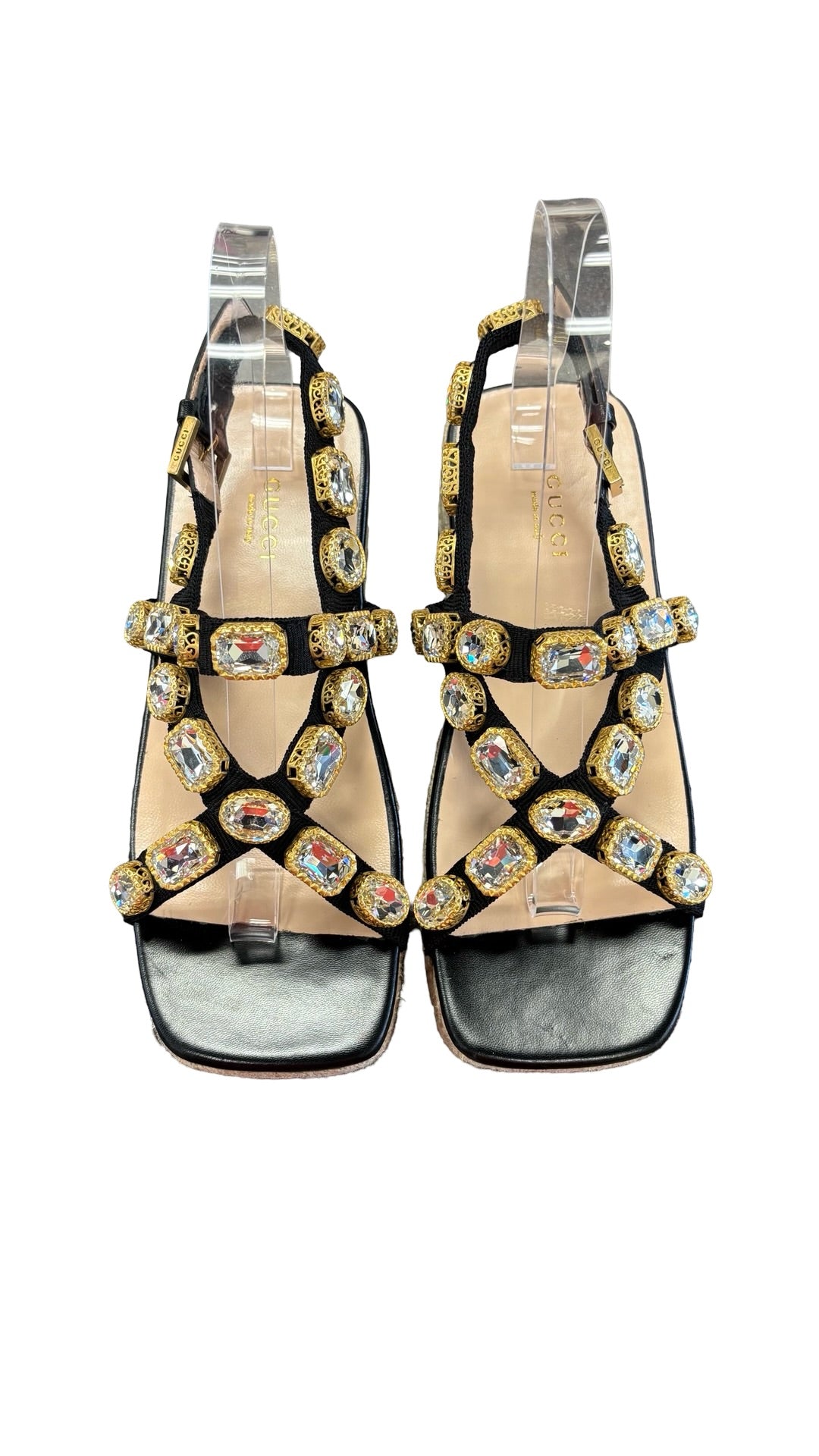Size 36 Gucci Black and Gold Embellished Platform Sandals