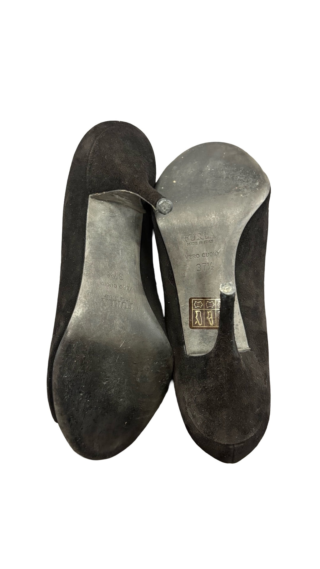 Size 37.5 Furla Black High Heels with Silver Accent