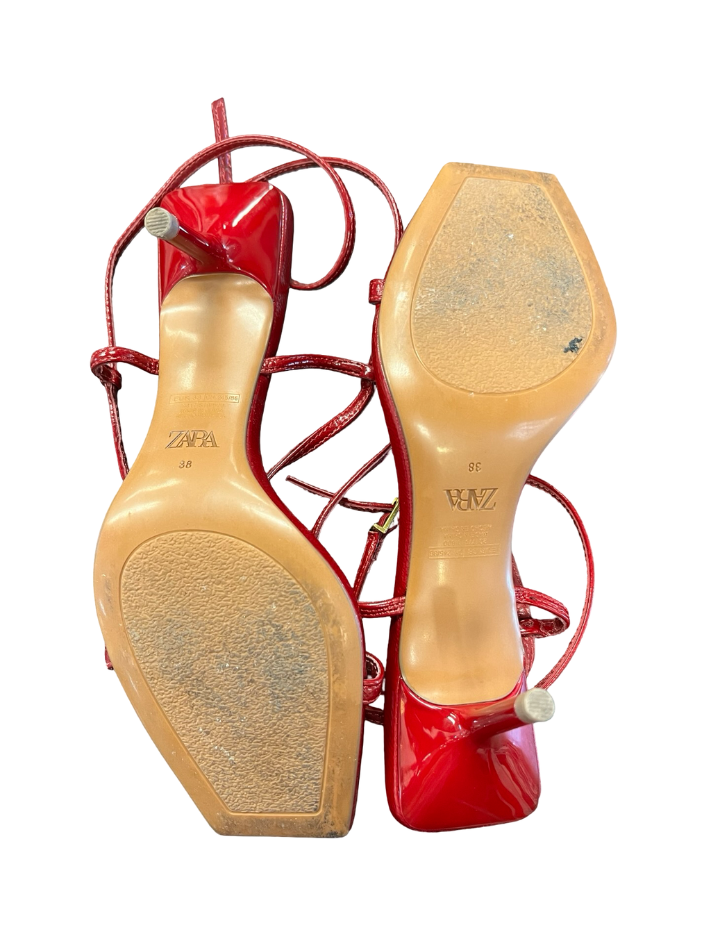 Size 38 Zara Red Strappy Heels with Heart Detail