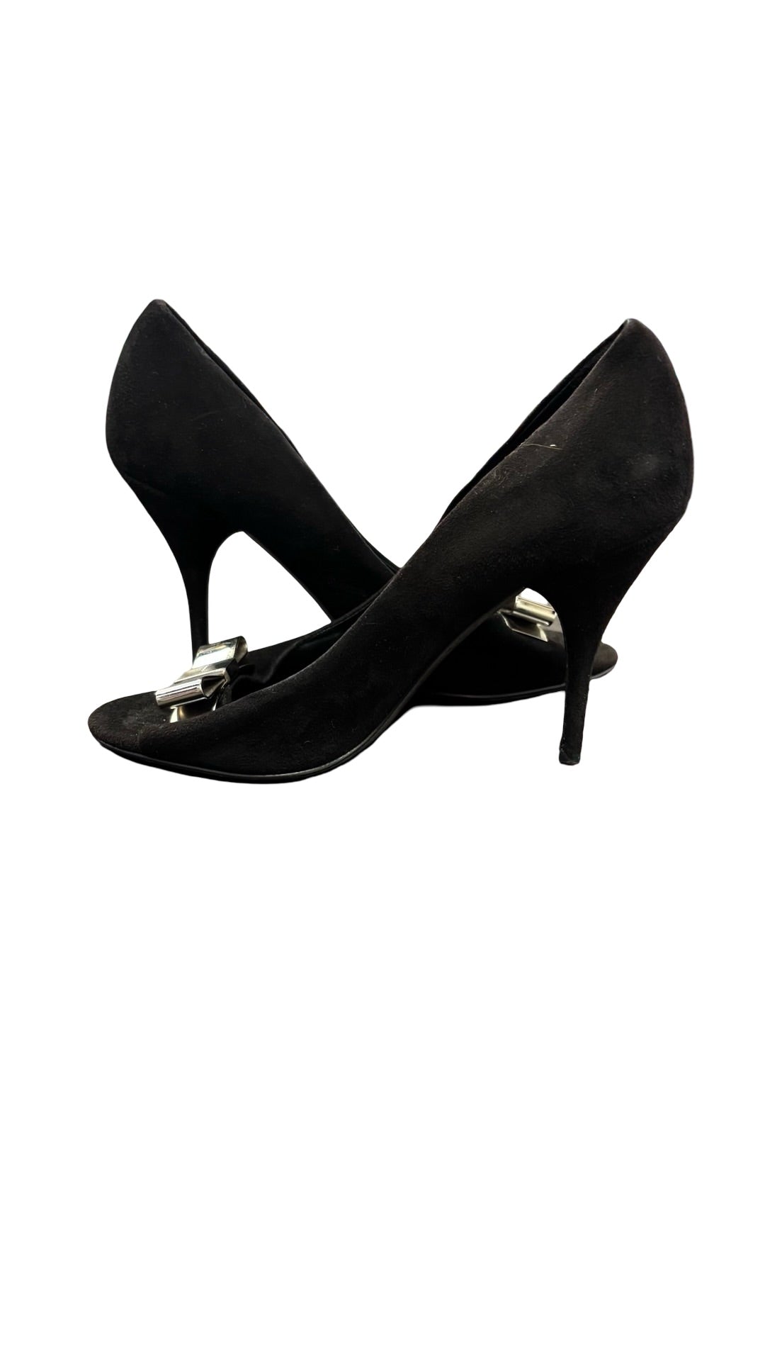 Size 37.5 Furla Black High Heels with Silver Accent