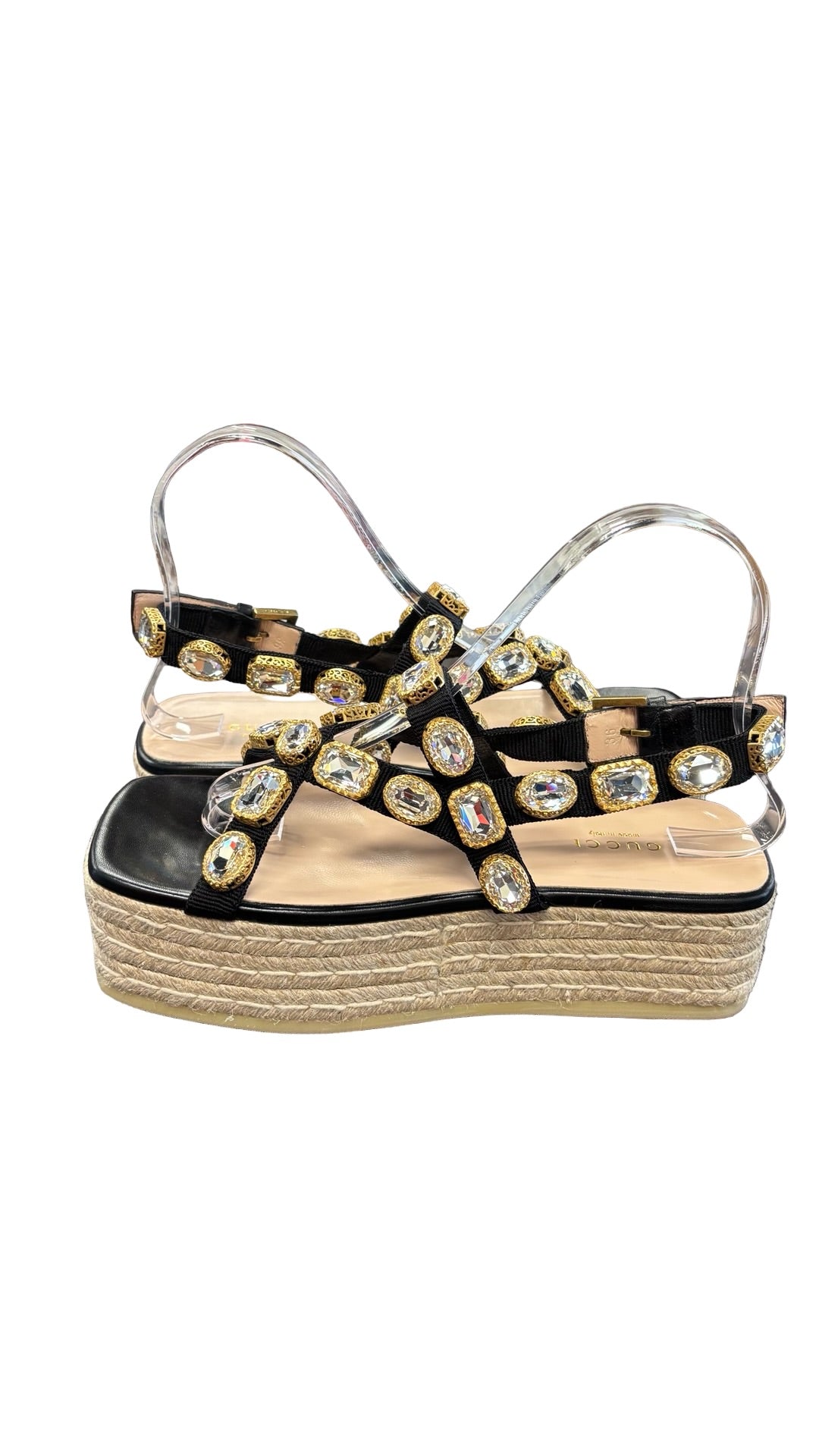 Size 36 Gucci Black and Gold Embellished Platform Sandals
